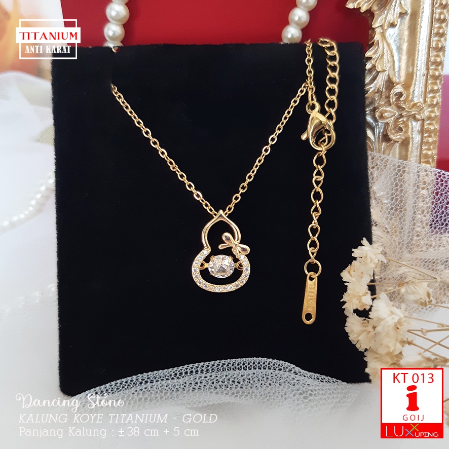 KT 013 Kalung Titanium Dancing Stone Mata Liontin  Bisa Bergoyang Perhiasan Wanita Model Boneka Teddy Bear Sayap Angel Wing Mata Zirkon Rantai Pecah Kopi Aksesoris Stainless Anti Karat Selamanya Luxx Xuping