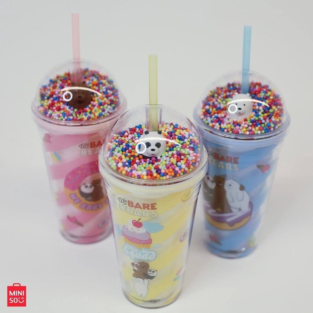 MINISO X WE BARE BEARS 6tipe. WE BARE BEARS WATER BOTTLE with STRAW 640ml. Thumbler wbb miniso