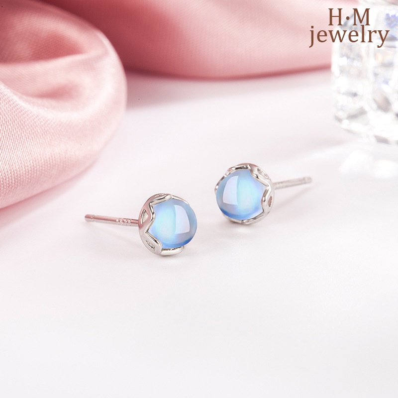Moonstone Stud Earrings Women's 2022 New Sweet Glaze Earrings Special-Interest Design High-Grade Earrings Summer
