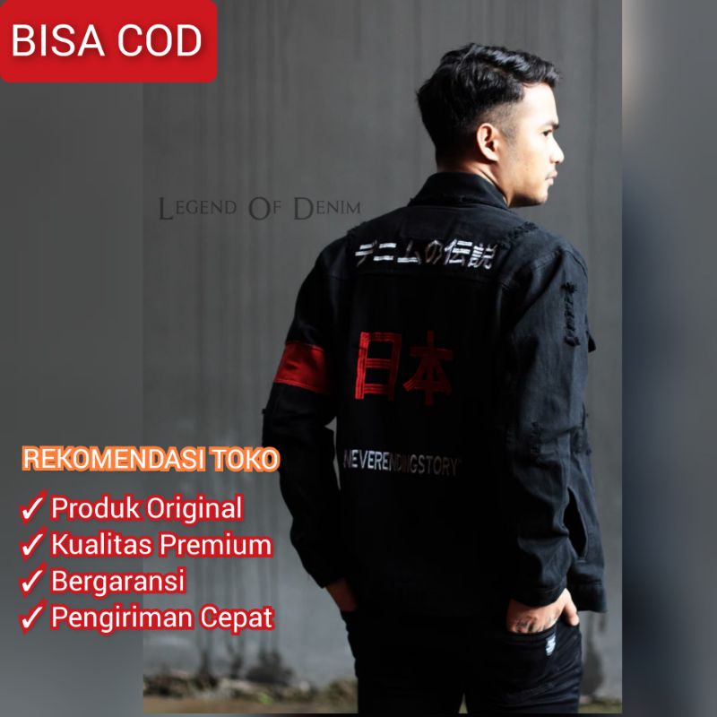 Seri ILRJJ233 Jacket Japanese Ripped jeans pria distro jaket ripped jeans Black Legend of Denim