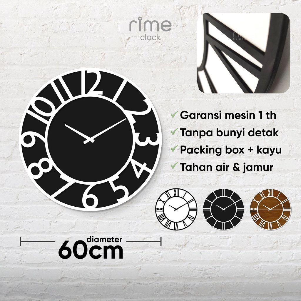 Jam Dinding Besar 60cm Aesthetic Kayu Jumbo Mewah diameter 60 cm