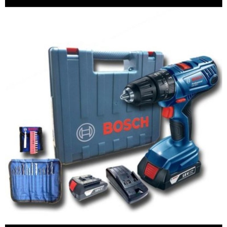 Cordless Hammer Impact Drill Driver BOSCH GSB 180 LI 18V SET 10mm Mesin Bor Baterai 18 Volt 2 Battry