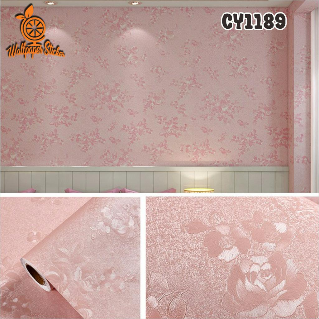 Wallpaper Motif Pink Emboss Motif Polos 45 x 7.5M Stiker Ruang Tamu Bahan Premium CY1189