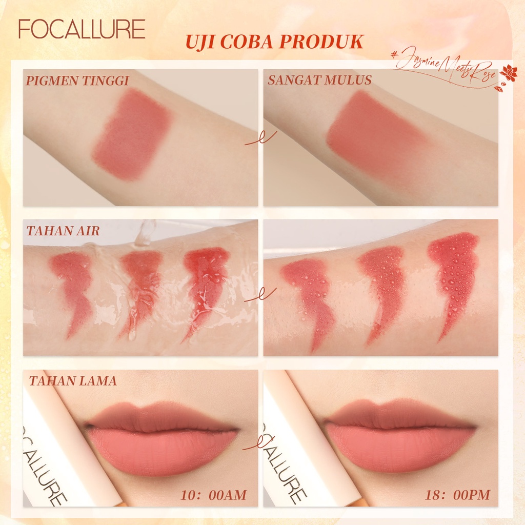 FOCALLURE Matte Lipstick Waterproof Long Lasting Makeup Moisturizer Lip Cream #JasmineMeetsRose Tahan air kosmetik bibir lipstik