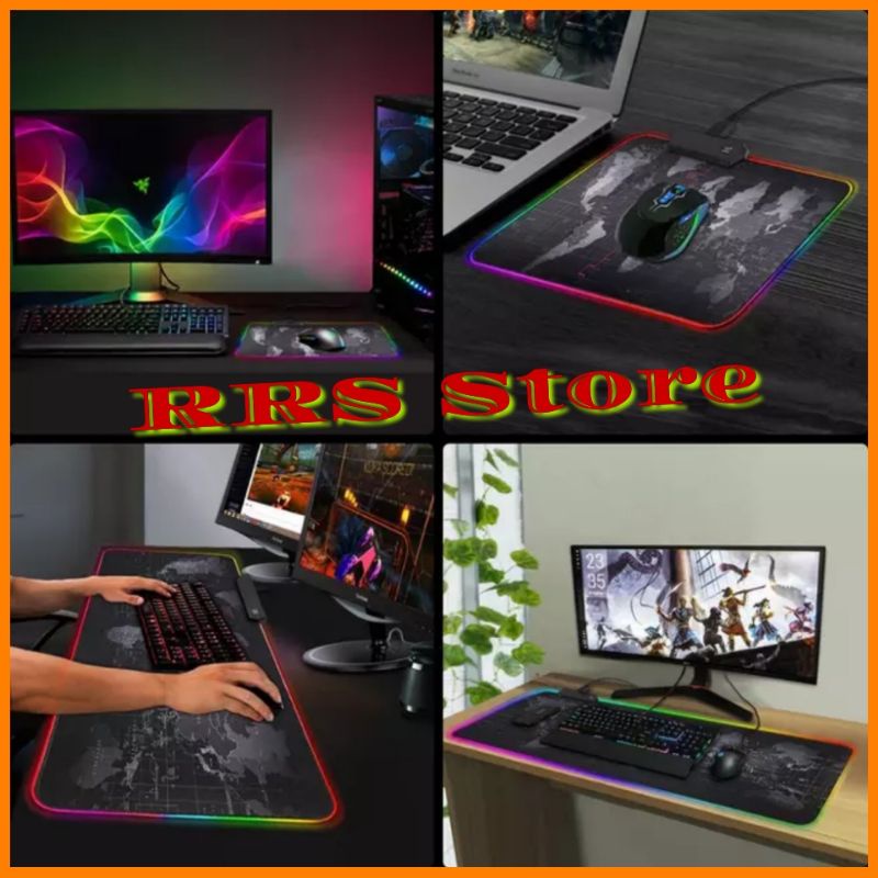 iAhead Gaming Mouse Pad XL Peta Dunia + LED RGB - MP10Gaming Mouse Pad Komputer Mousepad Besar Mouse Pad Gamer RGB Peta Dunia Besar Mouse Karpet Meja PC RGB Mat