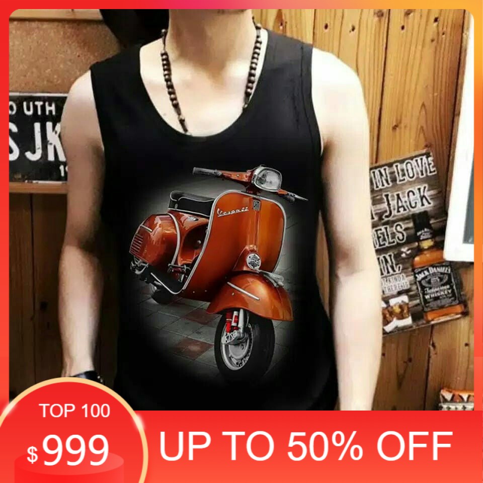 pakaian pria terbaru size L,XL kaos pria terlaris baju distro atasan pria singlet vespa - panteloni