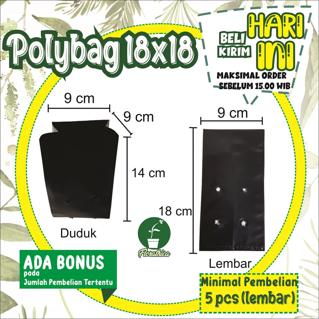 Polybag/ Polibek Tanaman Ukuran 18x18 (uk Lipat 18 Cmx9 Cm) Per Lembar [min.order 5 Lembar]