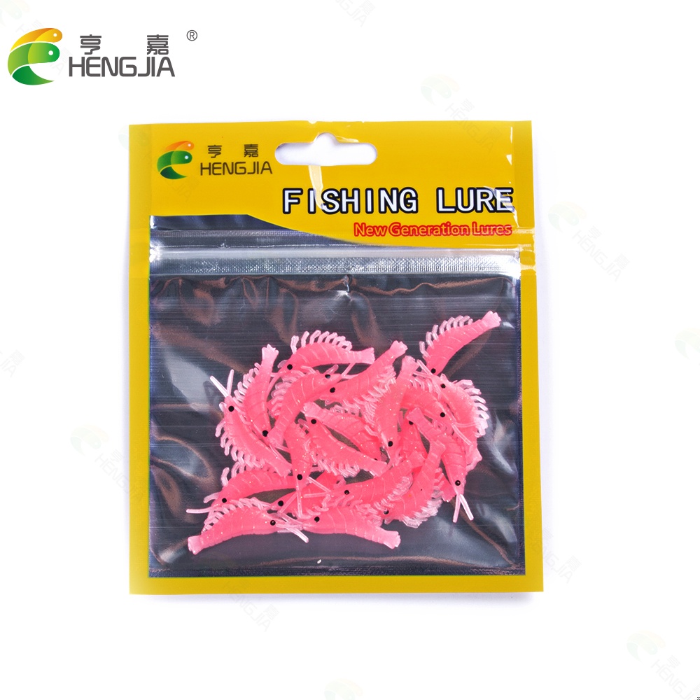 Hengjia 20pcs/lot Umpan Pancing Mini Soft lure Udang Luminous Shrimp Bait 2.7cm 0.3g Untuk Memancing Di Laut 8 Color Alat Pancing