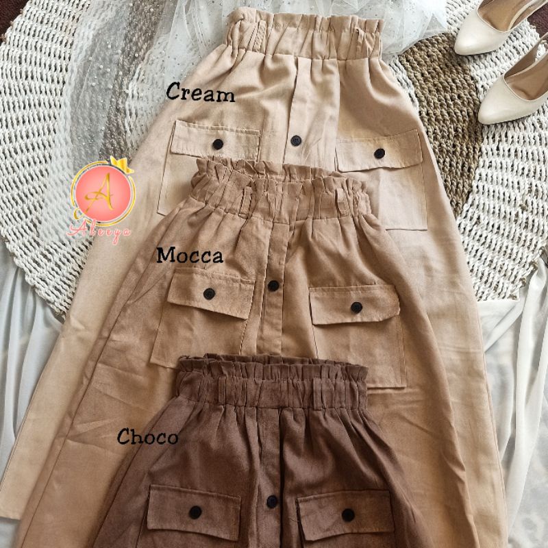 ALEEYA (High Waist Skirt) Rok Cargo Suede Kantong Depan / Pocket Maxi Skirt Suede (Belca Pocket Suede) (2107)