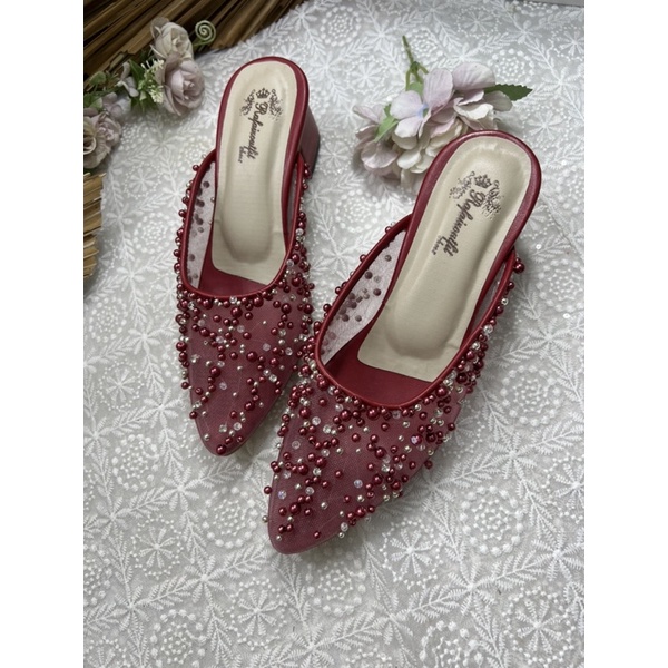 sepatu wedding shoes Rafaizoutfit merah marron tinggi 5cm tahu