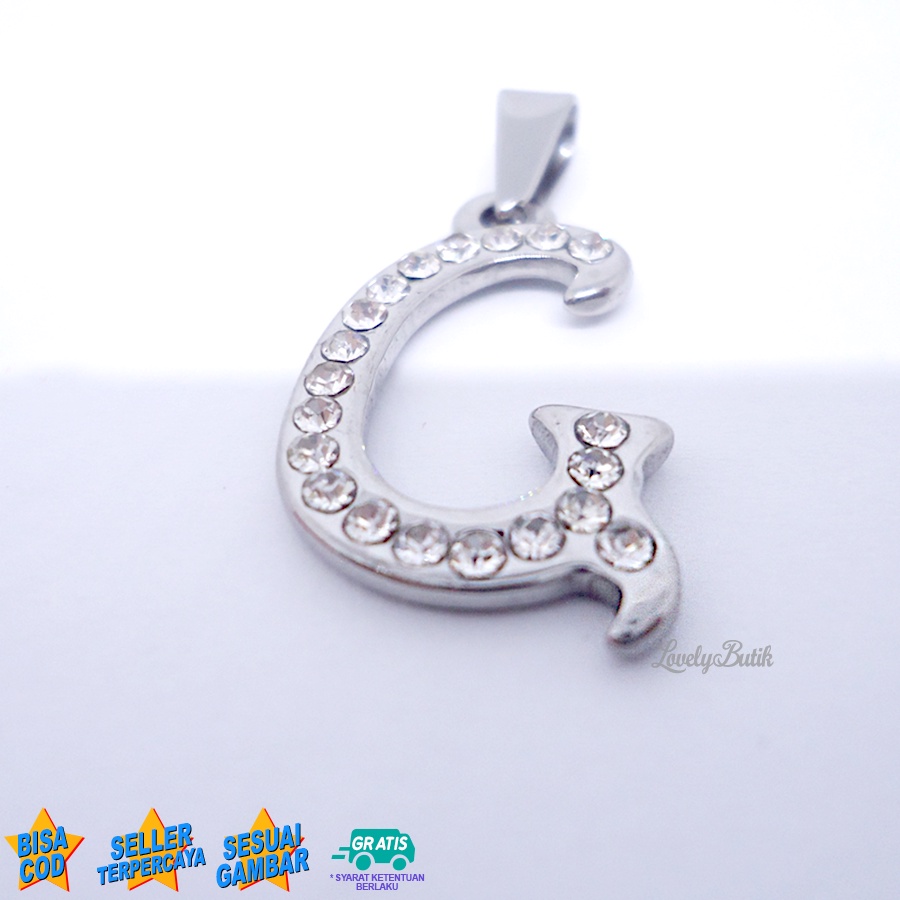 Lovelybutik Liontin Huruf Abjad Titanium Inisial G Klasik Emas