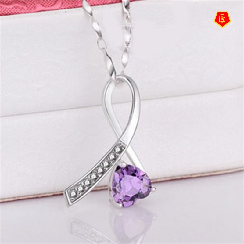 [Ready Stock]Single Bow Diamond Silver Necklace Simple Fashion