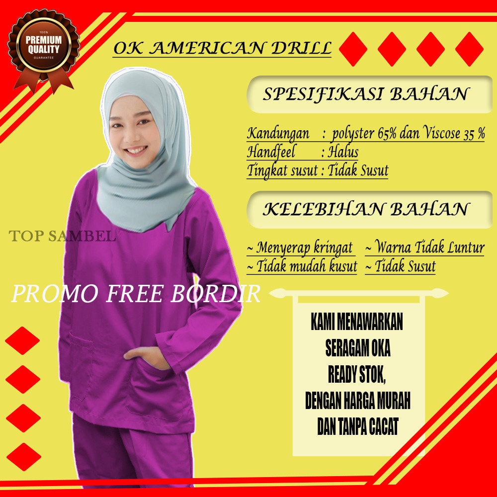 BAJU OK OKA/ BAJU OK LENGAN PANJANG/ BAJU PERAWAT MEDIS AMERICAN DRILL
