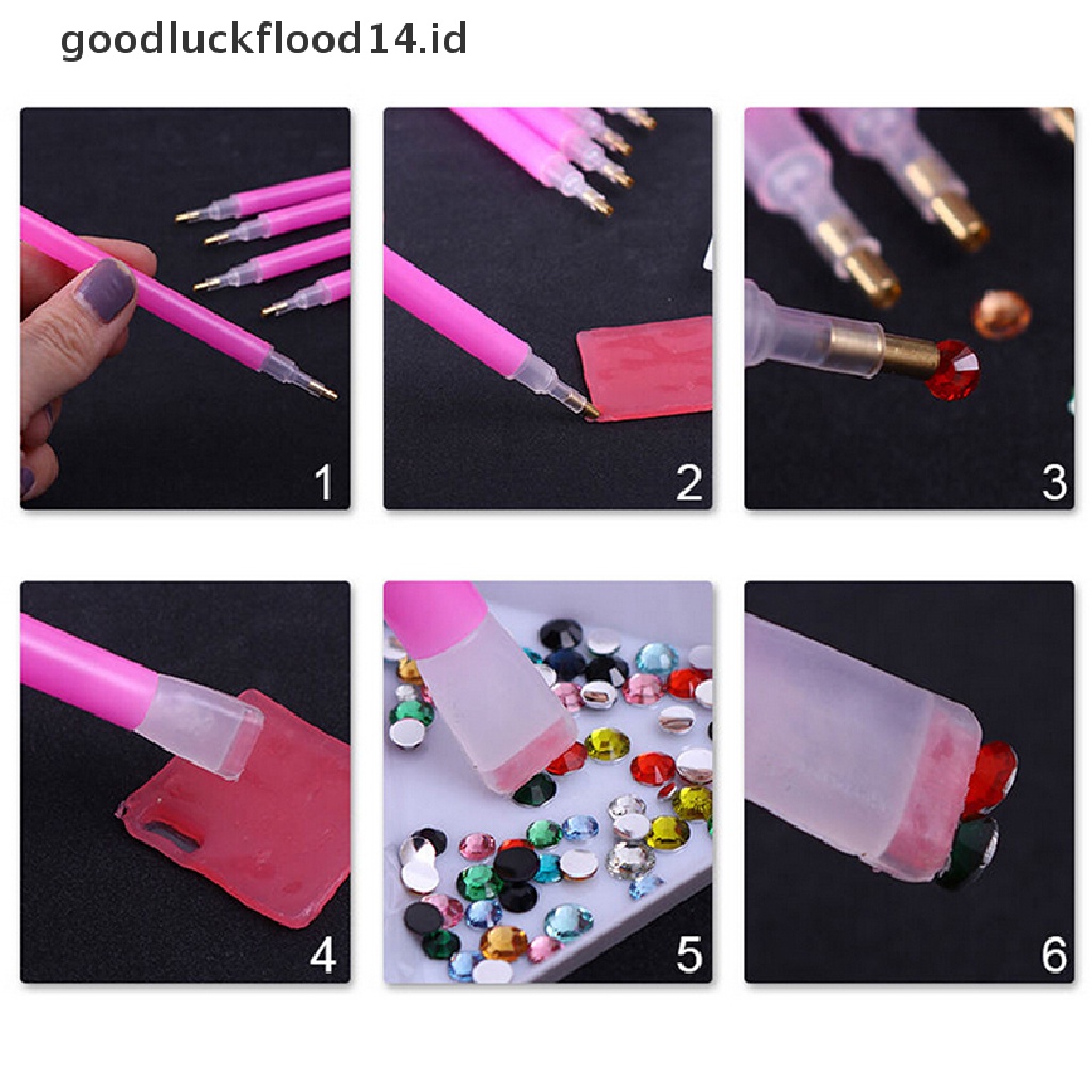 [OOID] 5Pcs/set Dual-ended Nail Art Rhinestone Gem Picker Pink Dotting Pen Manicure ID