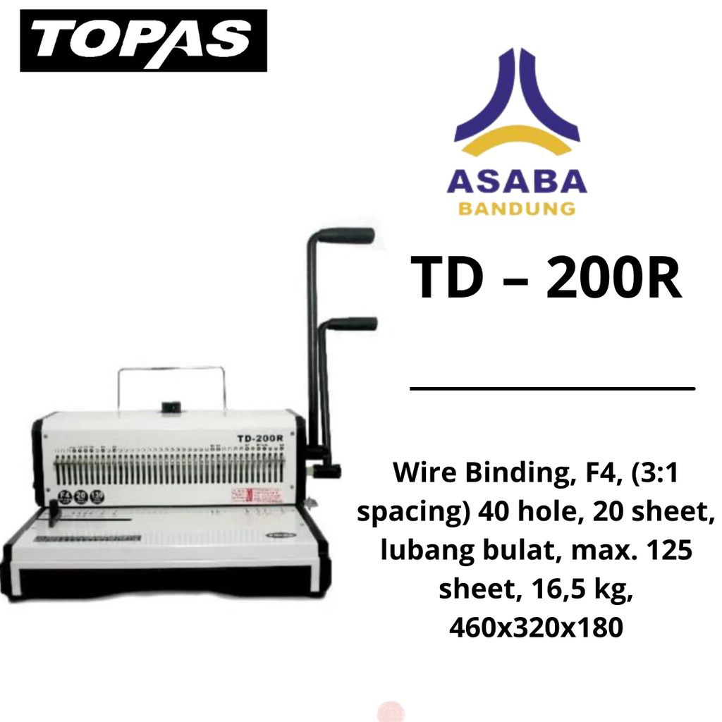 

Asaba Bandung - Mesin Ring Kawat TOPAS TD 200R Pitch 3:1 - Lobang Bulat F4