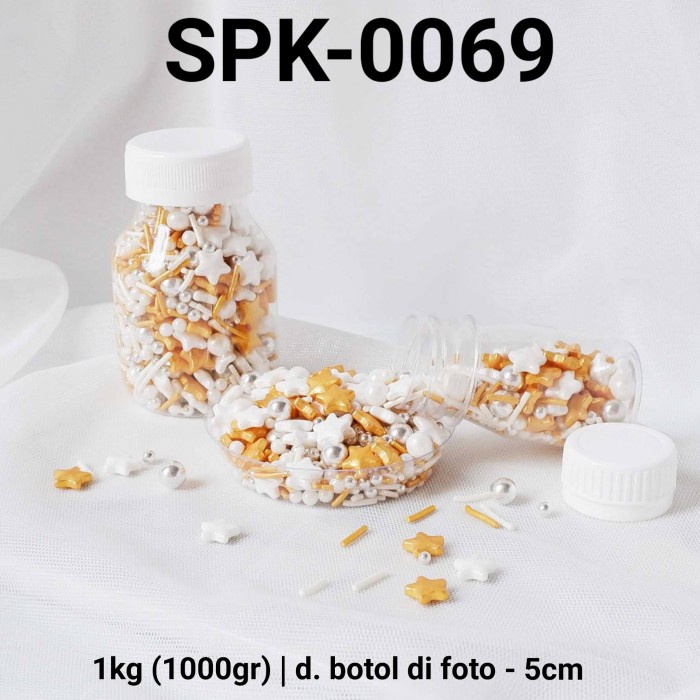 

SPK-0069 Sprinkles sprinkle sprinkel 1kg mutiara bintang putih emas