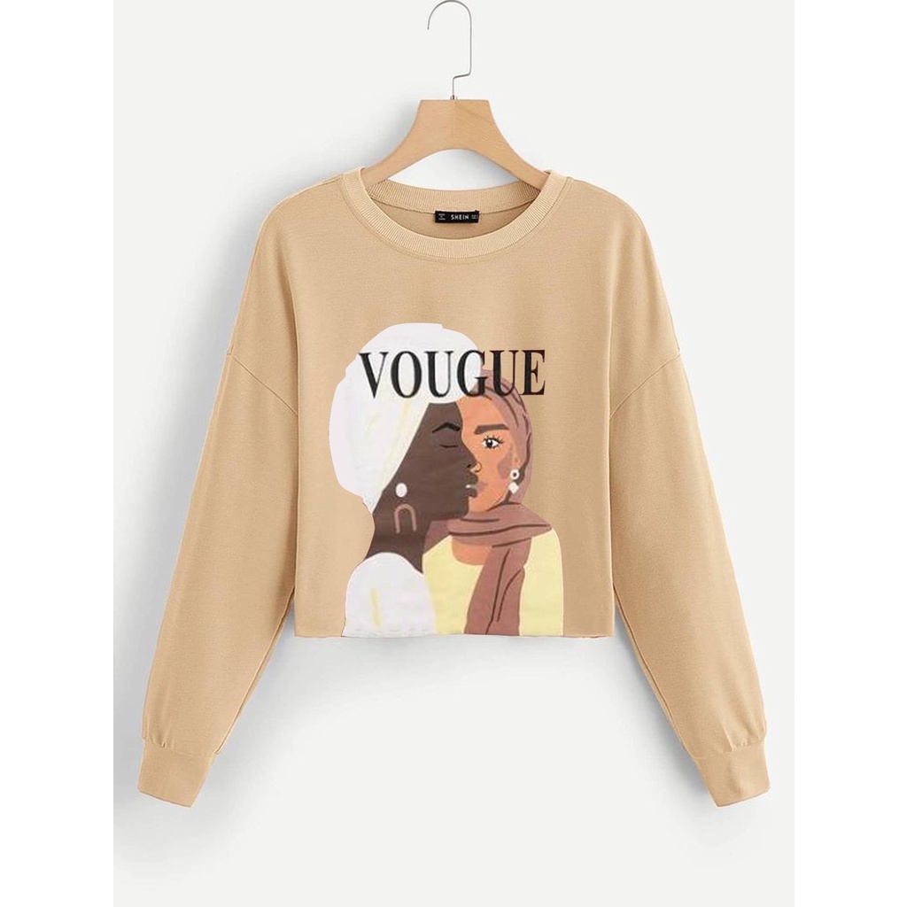 Sweater Crewneck Oblong VOGUE Wanita Oversize Terbaru Fashion Terkini Blouse Outerwear Gaya Kasual Desain Simple Elegan Korean Style Jacket