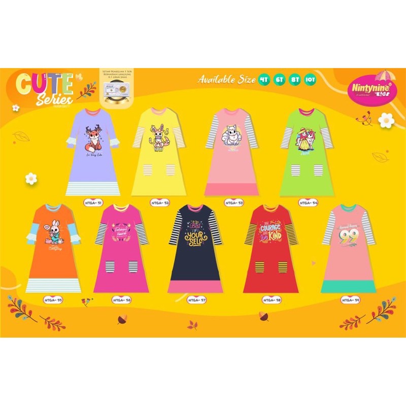 Gamis Anak Perempuan Strip Cantik Original Nintynine Kids usia 3-10 tahun Gamis kaos little buddys