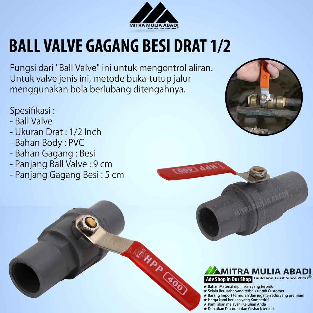 Ball Valve 1/2 Inch Gagang Besi Stop Kran keran PVC