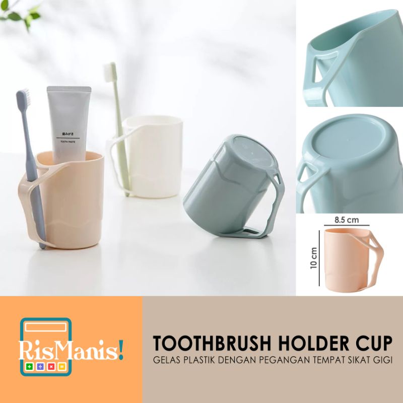 TOOTHBRUSH HOLDER CUP - Gelas Plastik Gagang Tempat Sikat Gigi Cangkir Kumur Pegangan Lubang Sendok