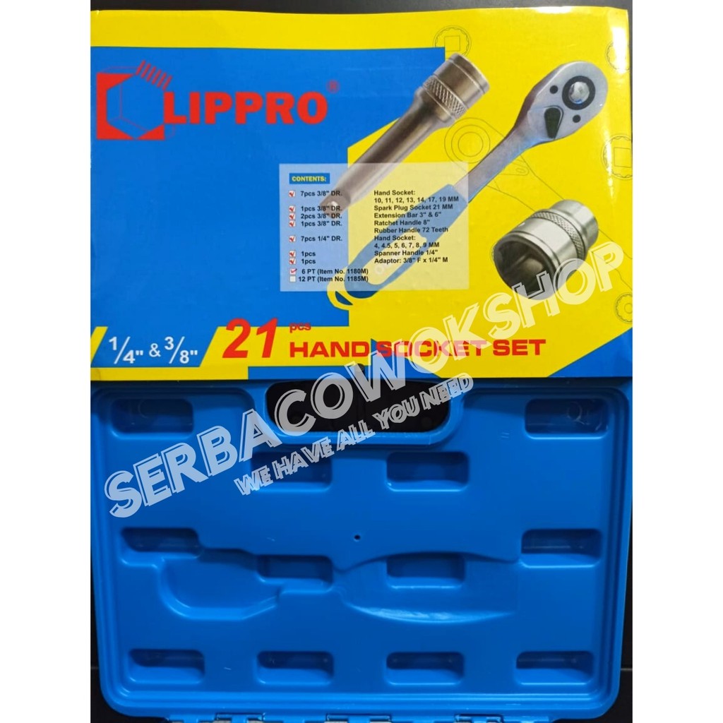 Lippro Kunci Sok Set Sock 21 Pcs 1/4 - 3/8 DR 6 PT Socket 21 Pcs Termurah Berkualitas