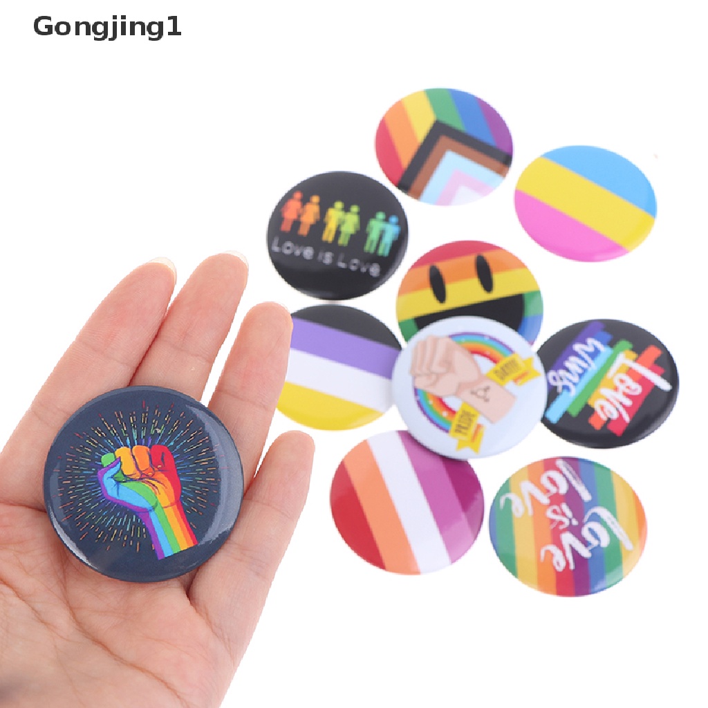 Gongjing1 Lgbt Bros Pin Bentuk Jari Hati Warna Pelangi Bahan Metal Untuk Jaket Denim