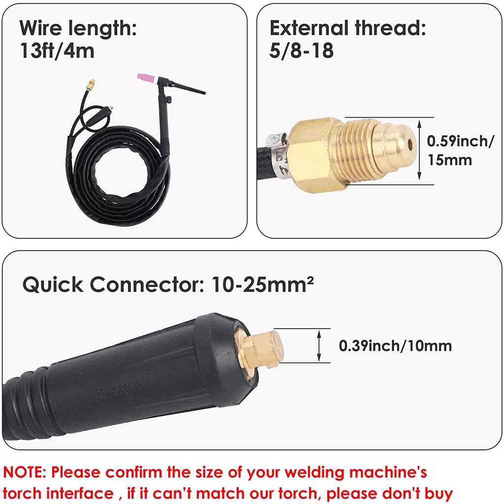 Stang Las Argon TIG Torch Air Cooled Argon Welding Torch 150A TIG17 dengan katup 10-25 plug. (Angkat Katup TIG17)