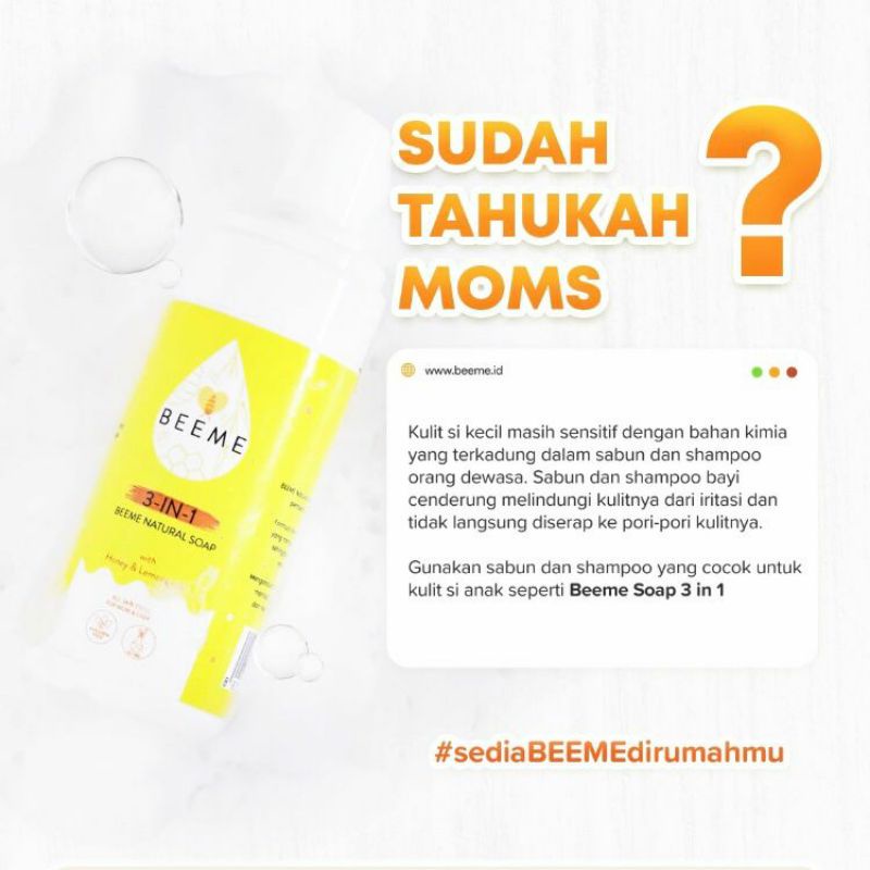 (FREE GIFT) Beeme Natural Soap 3 in 1 Sabun Wajah Sabun Mandi Shampoo