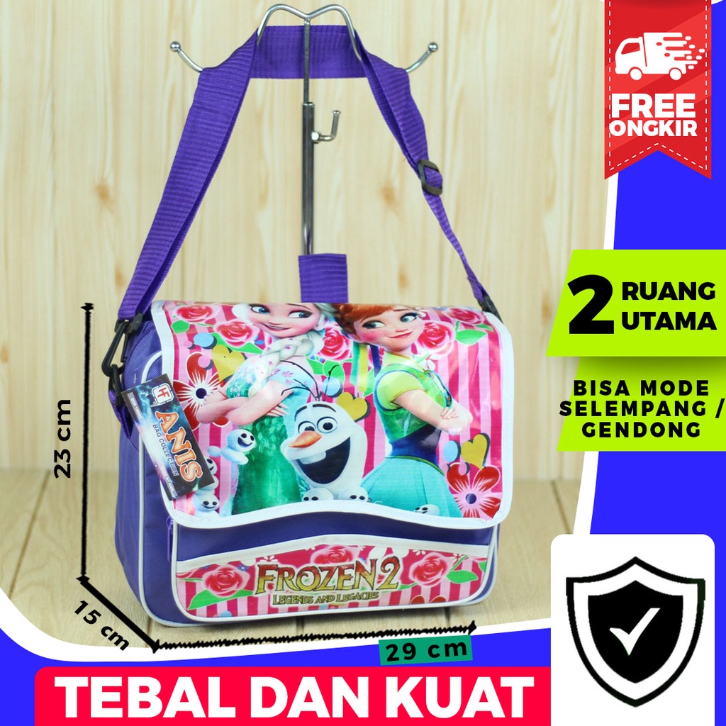 Tas Anak Perempuan 2in1 Frozen Ungu Ransel Selempang Sekolah TK SD PAUD Bahan Tebal Kuat Berkualitas