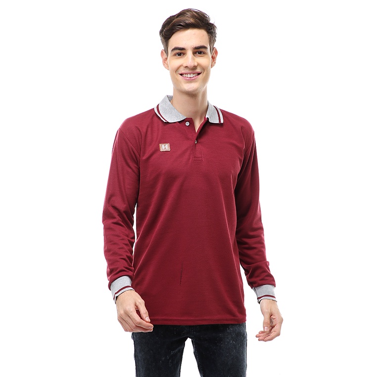 Hamlin Jack Atasan Formal Pria T-Shirt Kaos Polo Polos Long Sleeve Material Cotton ORIGINAL - Maroon