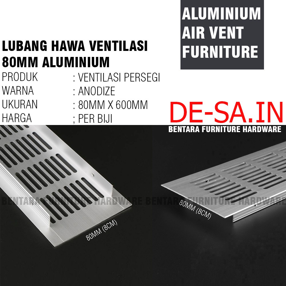 8 x 60 Cm Lubang Hawa Aluminium 80 x 600 MM - Ventilasi Persegi Alumunium