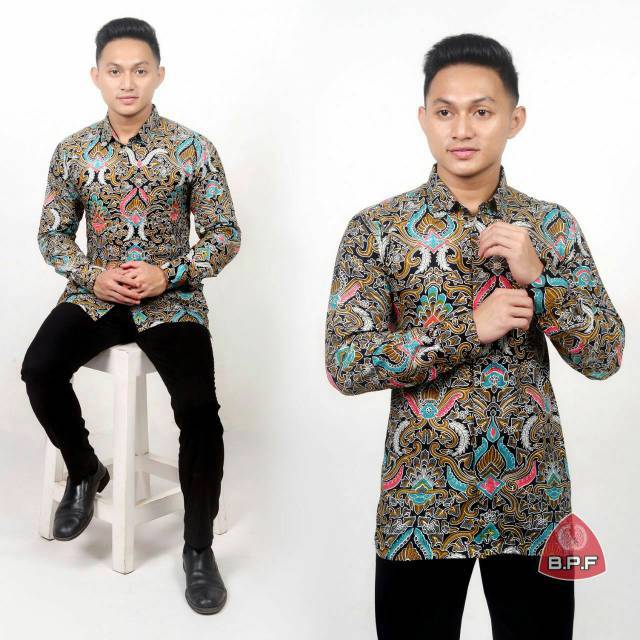 KEMEJA BATIK PRIA LENGAN PANJANG SIZE M L XL XXL  BSWART BatiK HRB026 Kenongo Hem Panjang Padi