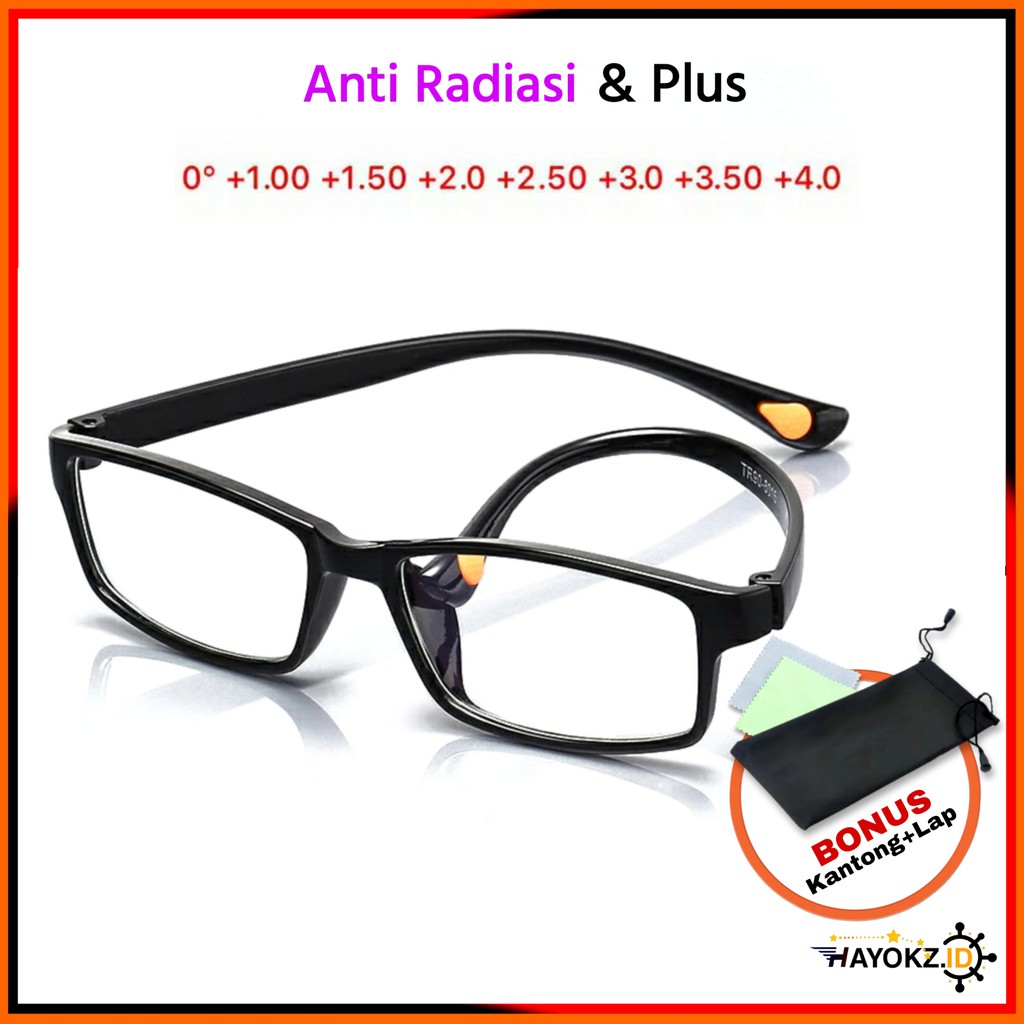 Kacamata Baca 0° - (+4) plus Elastis TR90X Presbyopia Reading Glasses Anti Radiasi Sinar Blue Ray