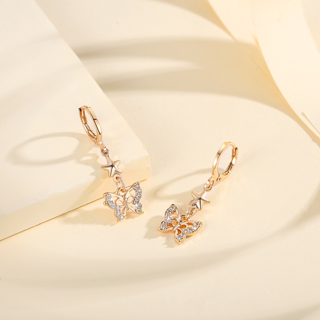 Y510 [COD✔]Anting Kupu-Kupu Titanium Anting Emas Gaya Korea Untuk Wanita Fashion
