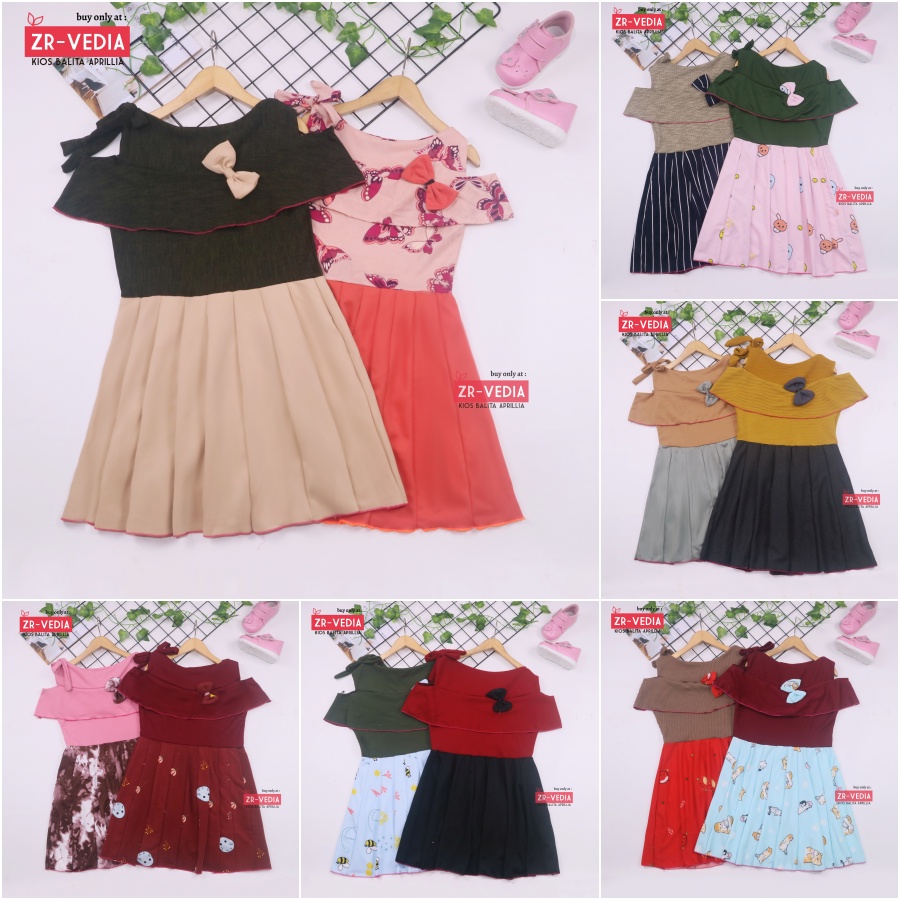 Dress Rachel uk 4-5 Tahun / Baju Dres Anak Perempuan Model Polos Motif Gaun Pesta Export Quality