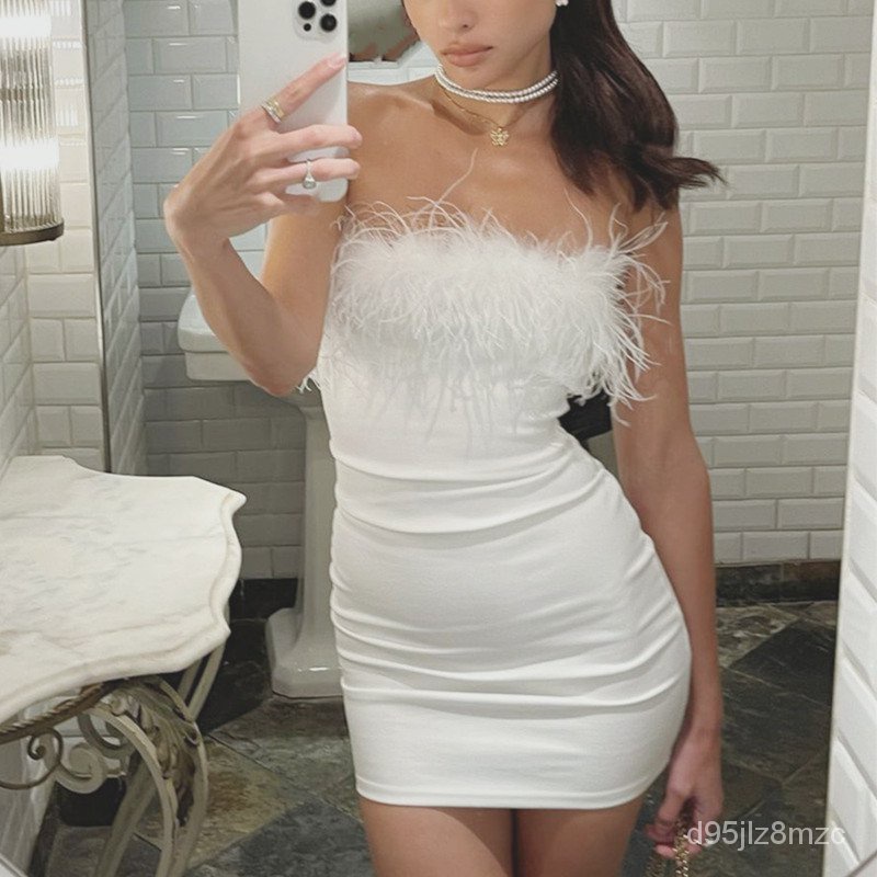 【𝗥𝗘𝗔𝗗𝗬】YL - Rok Seksi  Gaun Pesta Wanita Mini  Elegan Party  Fur Sexy Dress(FREE STRAP)