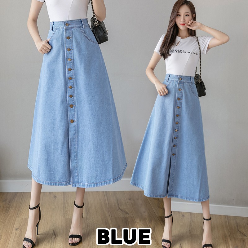 KARAKOREA - 6071 Leah Denim Skirt/Rok Denim/Rok Jeans/Rok jeans wanita/Rok Jeans Korea/Rok wanita