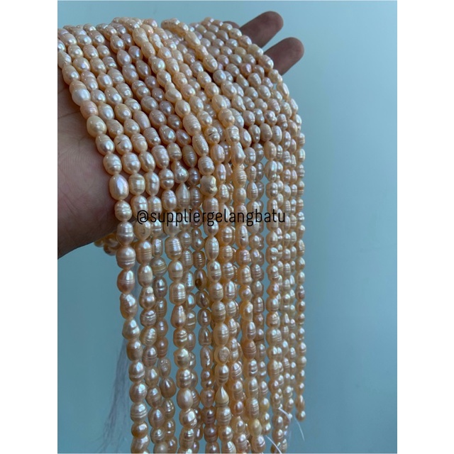 Bahan Mutiara Air Tawar Barok peach 6 x 8mm oval fresh water pearl