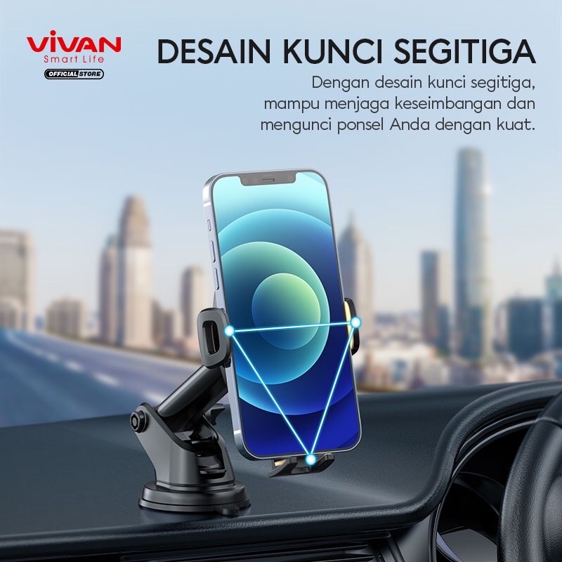 VIVAN Car Holder Universal CHS10 Rotasi 360° Pengunci Otomatis Untuk Ponsel 4.0 inch - 6.5 inch-Garansi 1 Tahun