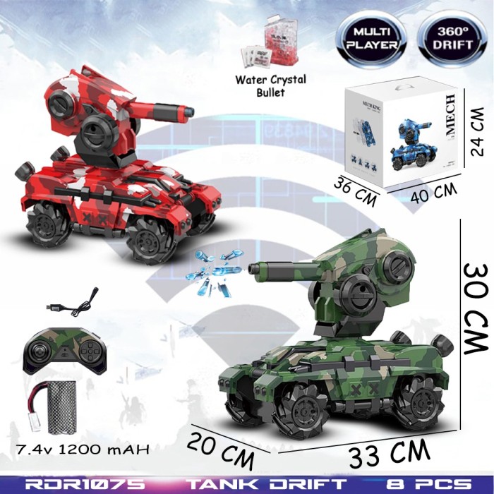 GROSIR RDR1075 RC Tank Tempur Perang Bisa Tembak Drift Mainan Anak Mobil Remote Con - Hijau