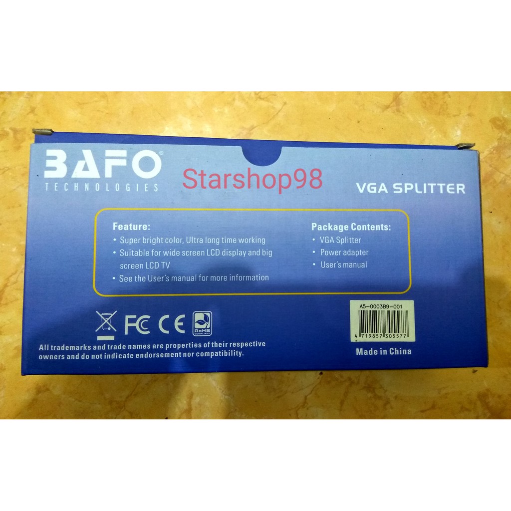 Vga Spliter 4 Port Bafo 250mhz / Splitter 1-4 / 4port