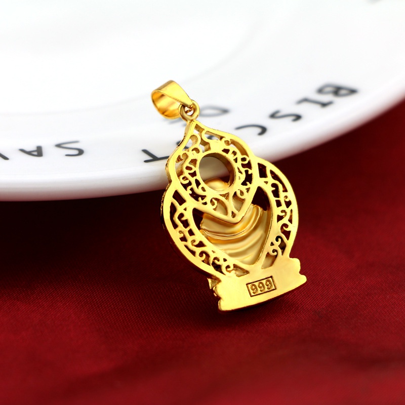 Kalung Emas Asli Kadar 375 Dengan Liontin Maitreya Buddha Bahan Velvet Gaya Bangkok