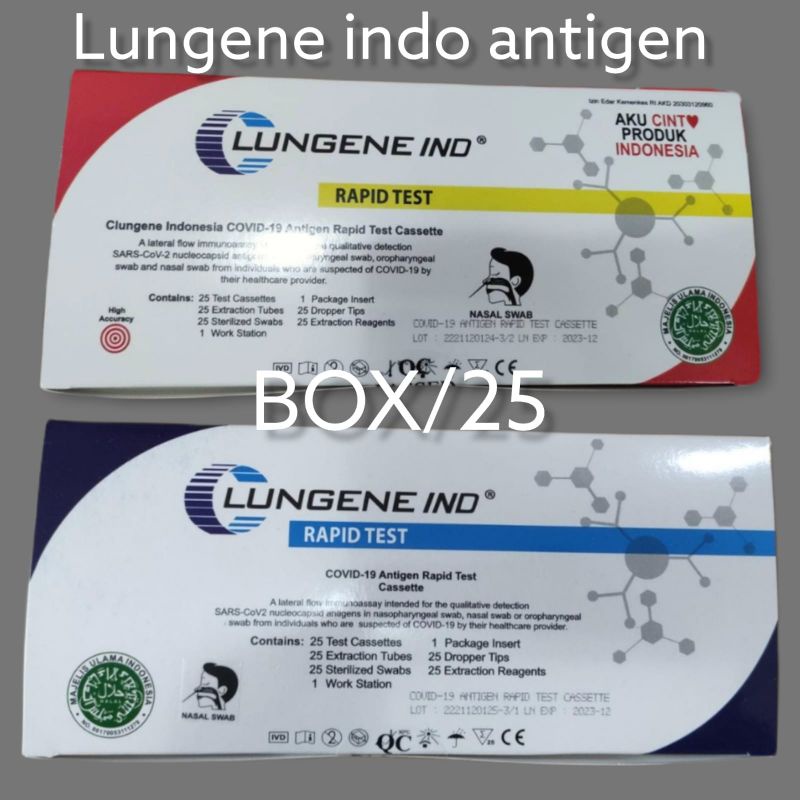 READY LUNGENE BIRU LUNGENE MERAH LUNGENE IND SWAB TES MURAH ALAT CEK SWAB BERKEMENKES RI TES HIDUNG ANTIGEN ISI 25 PCS PER BOX