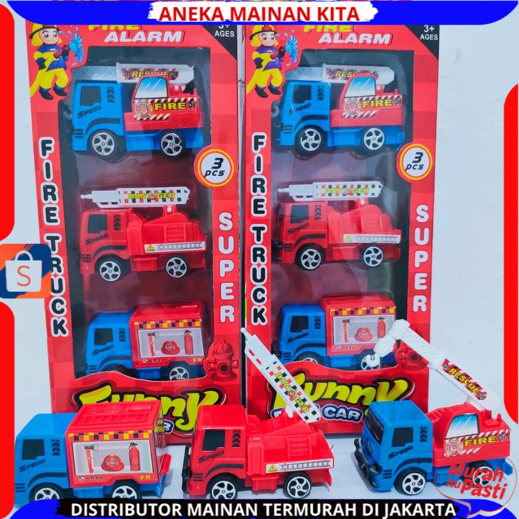 Promo FTC 883A Mainan Anak Fire Truck Mobil Pemadam Kebakaran Pullback 1 Set Isi 3Pcs