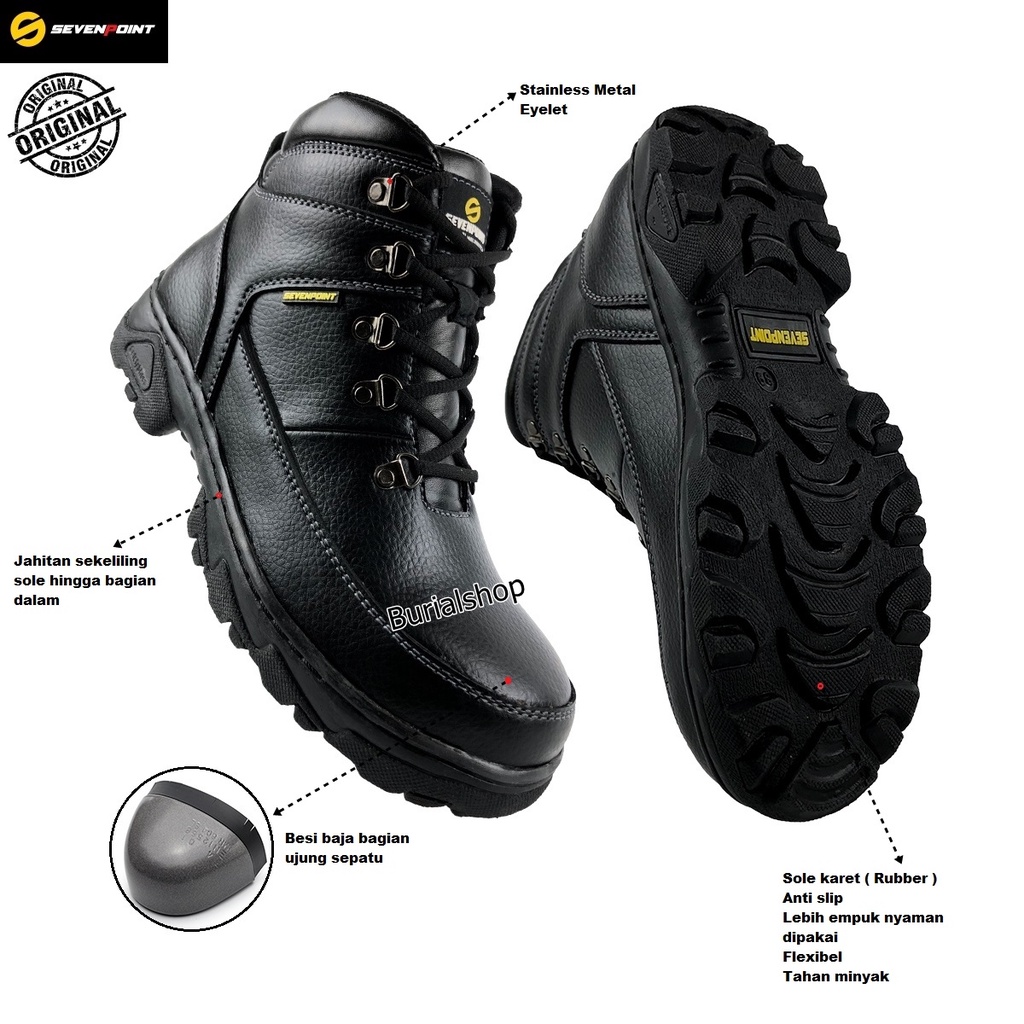 Sepatu Safety Boots Pria Wanita Original Sevenpoint Ujung Besi Proyek Touring Tracking Ujung Besi Kerja Proyek Lapangan Septy  Sefty Septi Shoes BS 06