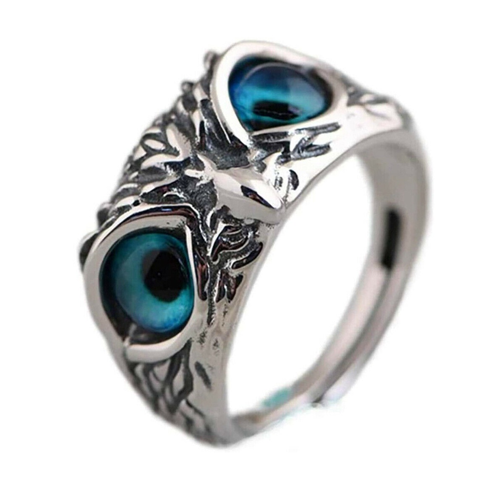 Cincin Model Terbuka Bahan Alloy Desain Burung Hantu Adjustable Untuk Pria / Wanita