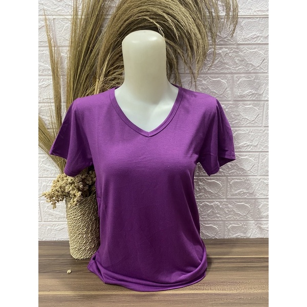 Kaos Wanita V neck Polos pendek L XL XXL Kaos Polos Pendek Wanita-Pendek-Ungu