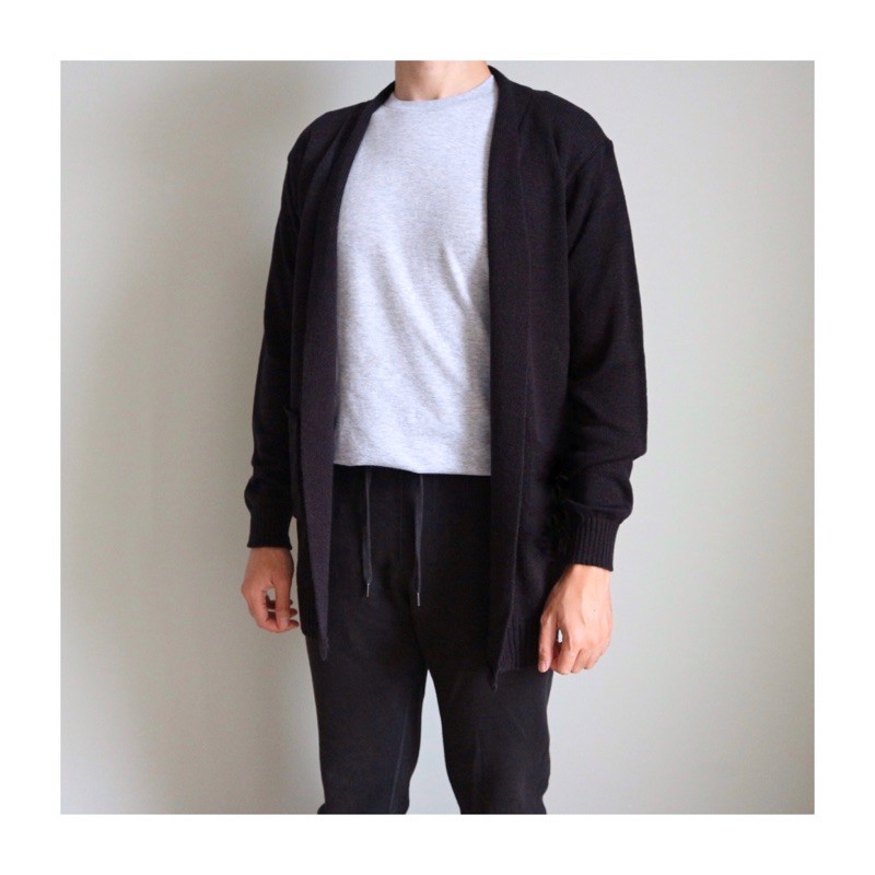 Outer Long Cardigan / Cardigan Rajut Panjang Kimono Tanpa Kancing 7 Warna 6 Size-Black