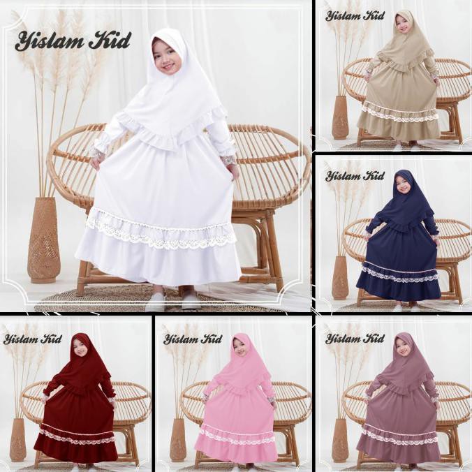 Baju Muslim Anak Perempuan Yislam . 7-10 Tahun - Putih