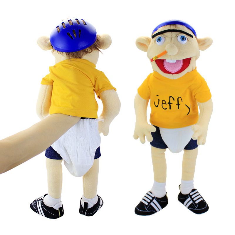 Large Jeffy Boy Hand Puppet Children Soft Doll Talk Show Party Props Christmas Doll 58cm Plush Toys Puppet Kids Gift